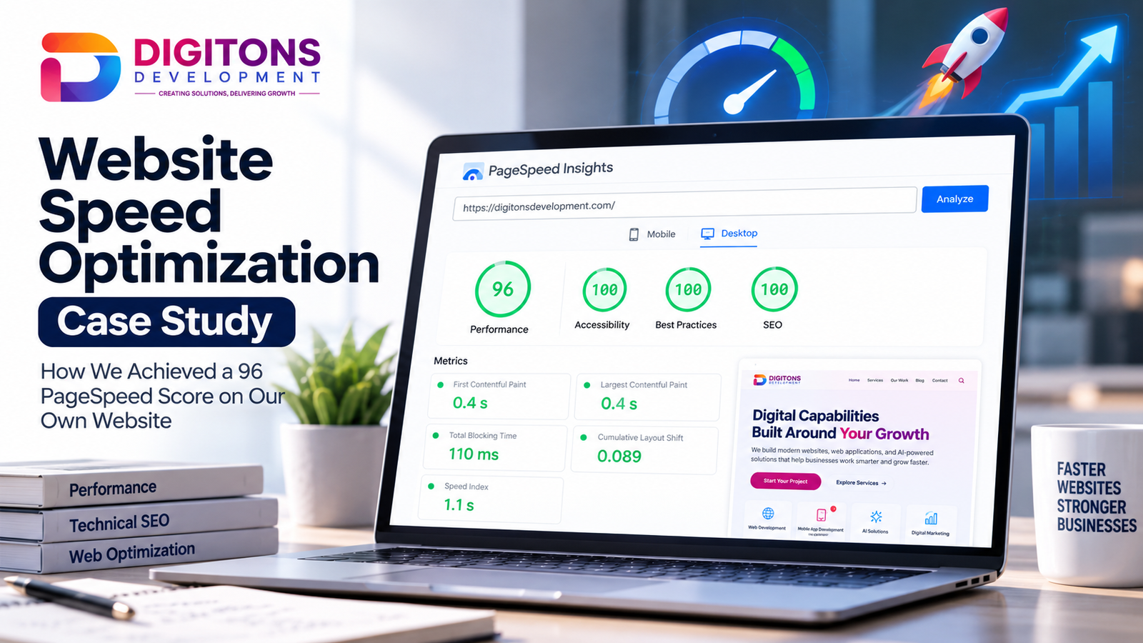 How We Achieved a 96 PageSpeed Score on Our Own Website: Digitons Development Case Study