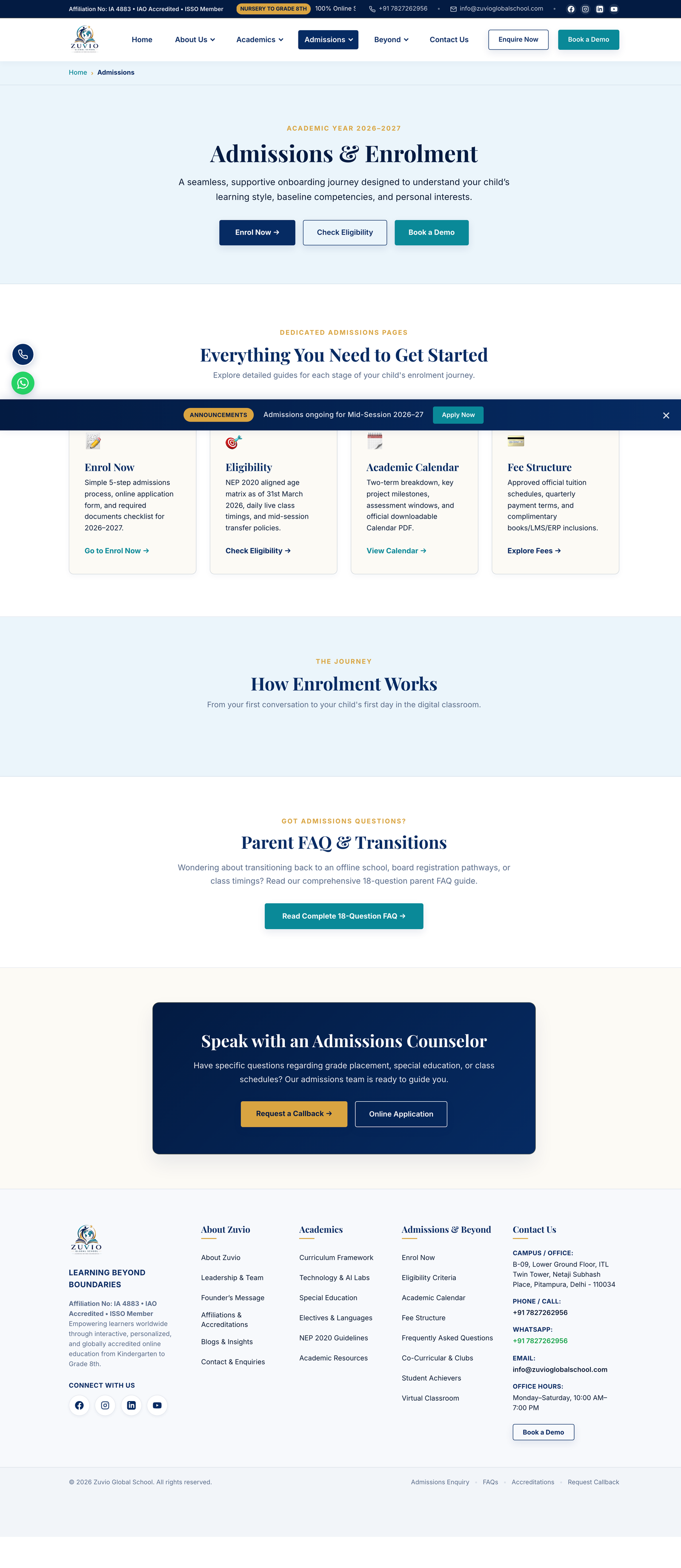 Admissions portal and counselor consultation form